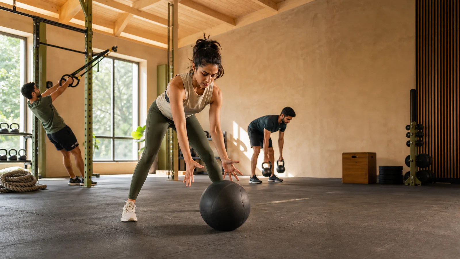 Athlete completing a medicine ball workout